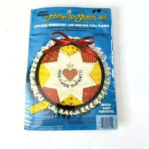 VTG 1982 NEW Hoop To Stitch Kit Appliqué Embroid Quilt Home Heart Cottage Granny